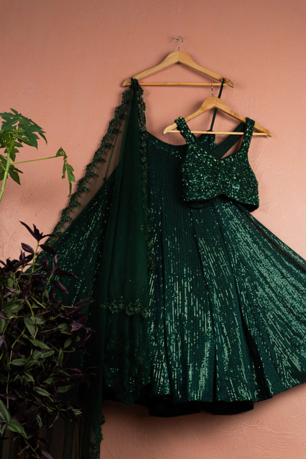 Jade Green Sequin Lehenga Set Black Thread Co