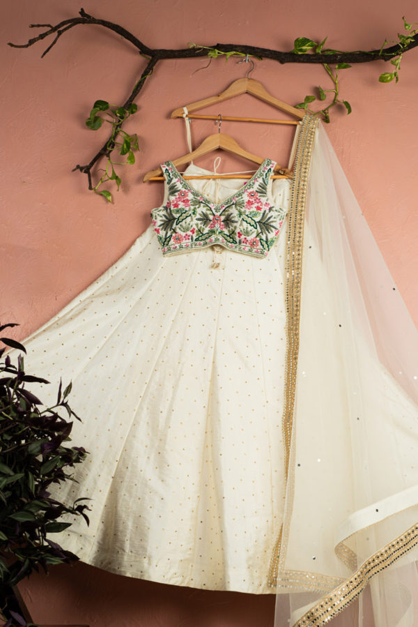 Tropical Bloom Blouse With Ivory Stonework Lehenga Set Black Thread Co