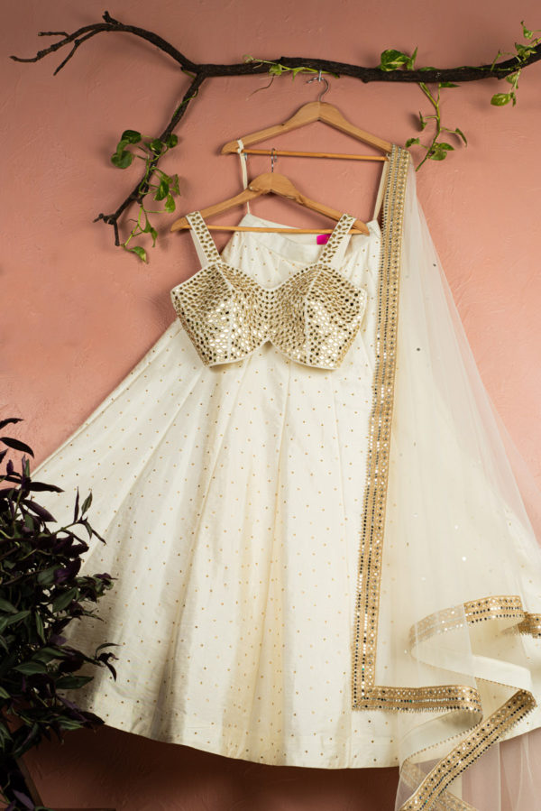 Ivory Mirror Brilliance Blouse With Ivory Stonework Lehenga Set Black Thread Co Ivory Mirror Brilliance Blouse With Ivory Stonework Lehenga Set Black Thread Co