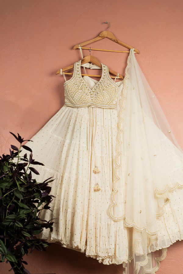 Ivory Layered Pearl Lehenga Set Black Thread Co Ivory Layered Pearl Lehenga Set Black Thread Co