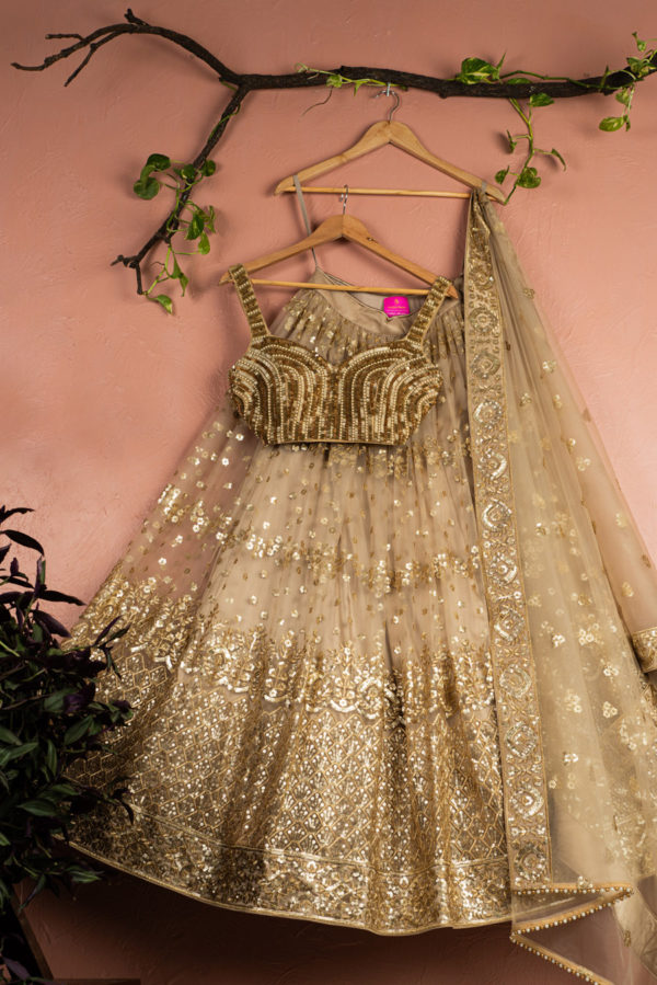 Nude Gold Sequin Lehenga Set Black Thread Co