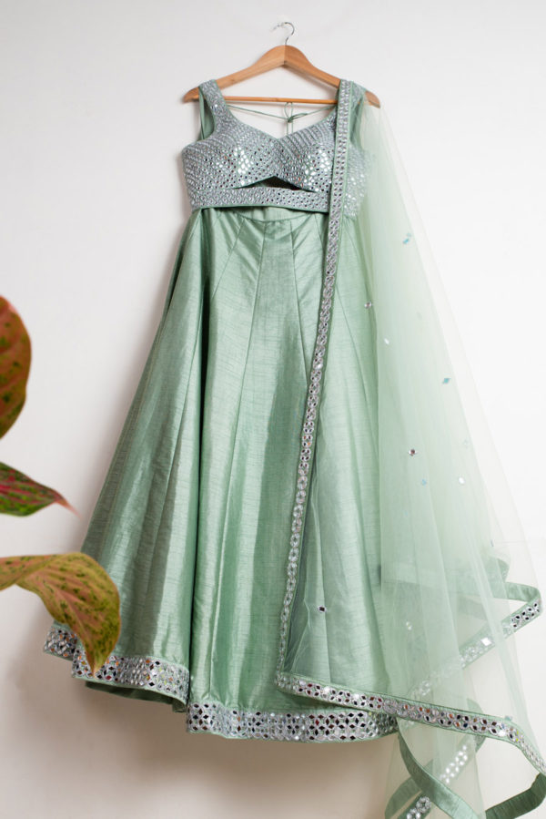 Himayalan Mint Mirror Lehenga Set Black Thread Co