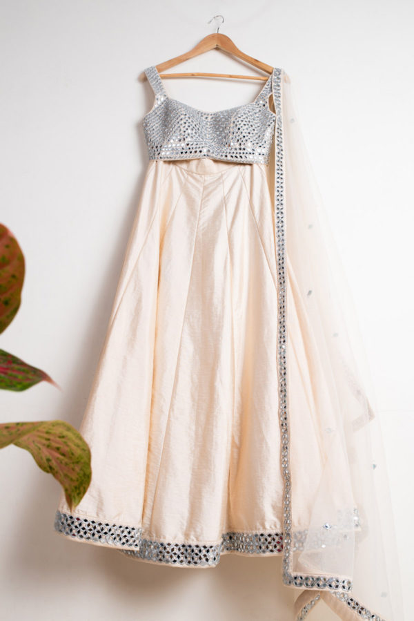 Champange Cream Mirror Lehenga Set Black Thread Co
