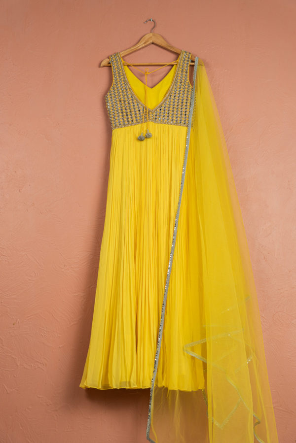 Lemon Yellow Anarkali Set Black Thread Co
