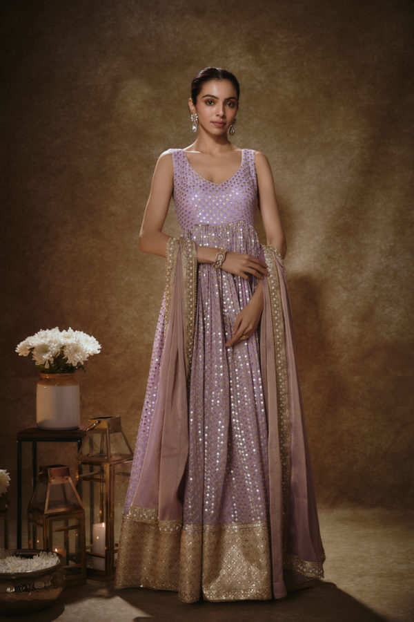 Eka Lilac & Gold Anarkali Set Black Thread Co