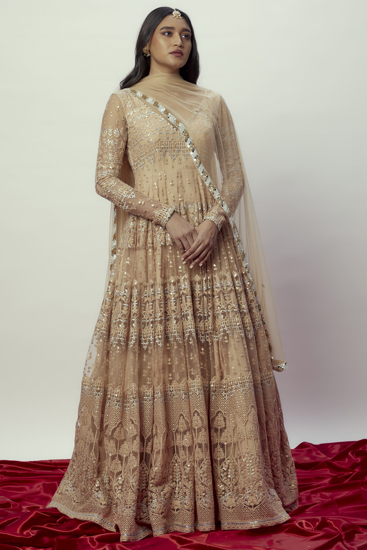Mishika Rose Gold Anarkali Set Black Thread Co