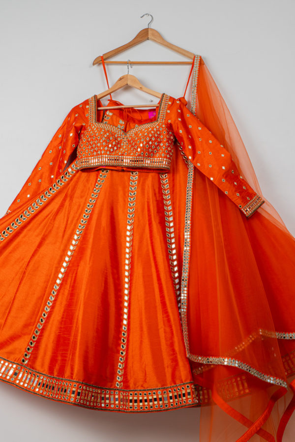 Persimmon Mirror Lehenga Set Black Thread Co