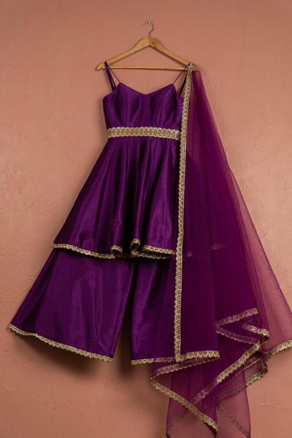 Purple Short Anarkali Sharara Set Black Thread Co Purple Short Anarkali Sharara Set Black Thread Co