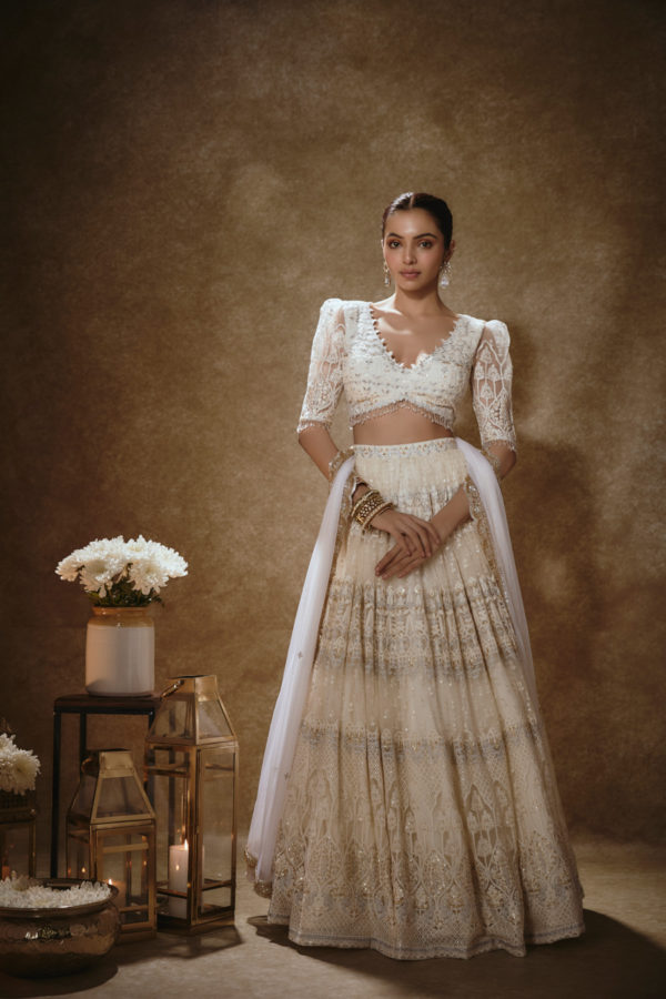 Ekasha Porcelain White & Gold Lehenga Set Black Thread Co Ekasha Porcelain White & Gold Lehenga Set Black Thread Co
