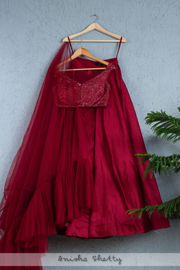 Sangria Lehenga With Sequence Blouse and Frill Dupatta Black Thread Co Sangria Lehenga With Sequence Blouse and Frill Dupatta Black Thread Co