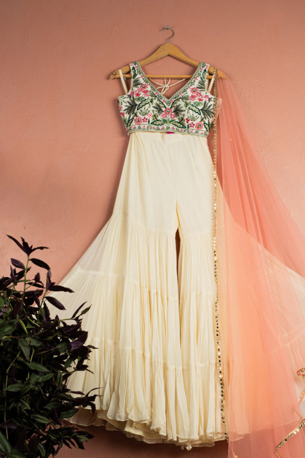 Tropical Bloom on Ivory Sands Sharara Set Black Thread Co Tropical Bloom on Ivory Sands Sharara Set Black Thread Co