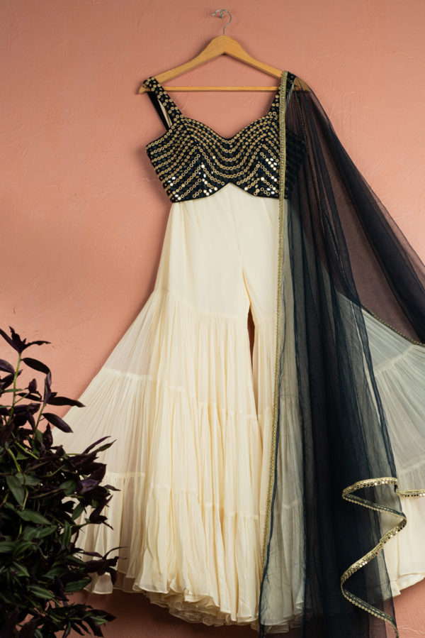 Ivory Midnight Blue Majesty Sharara Set Black Thread Co Ivory Midnight Blue Majesty Sharara Set Black Thread Co