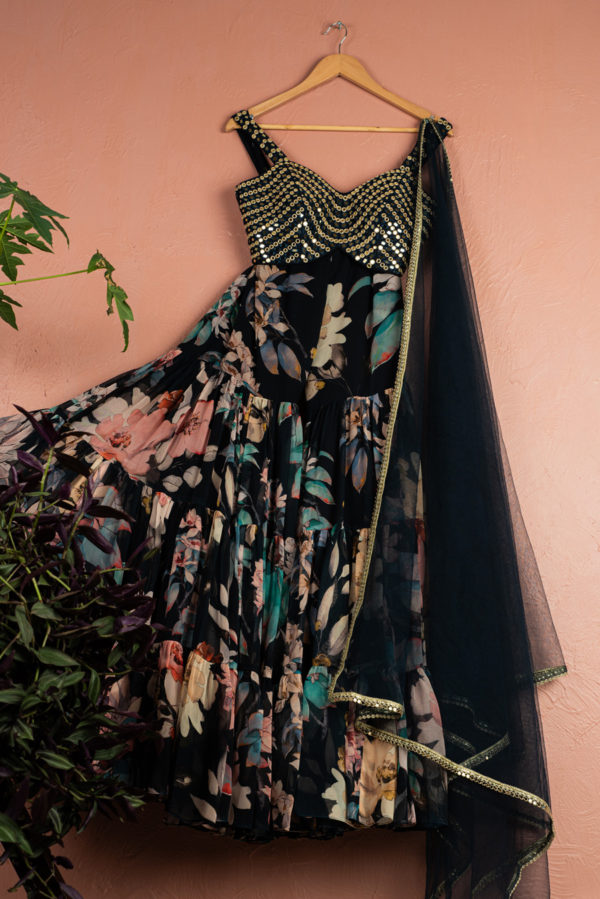 Midnight Blue Floral Mirror Sharara Set Black Thread Co Midnight Blue Floral Mirror Sharara Set Black Thread Co