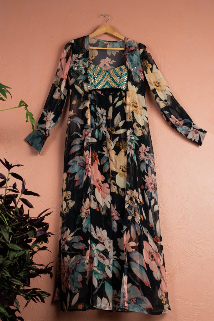 Midnight Blue Floral Blossom Pallazo Pant With Jacket Set Black Thread Co Midnight Blue Floral Blossom Pallazo Pant With Jacket Set Black Thread Co