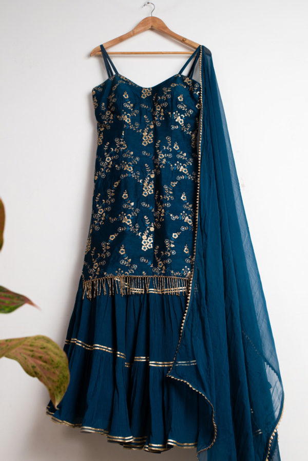Teal Blue Sharara Set Black Thread Co