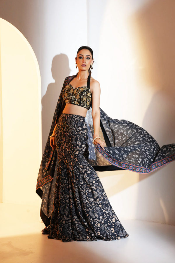Serena Fishtail Lehenga Set Black Thread Co