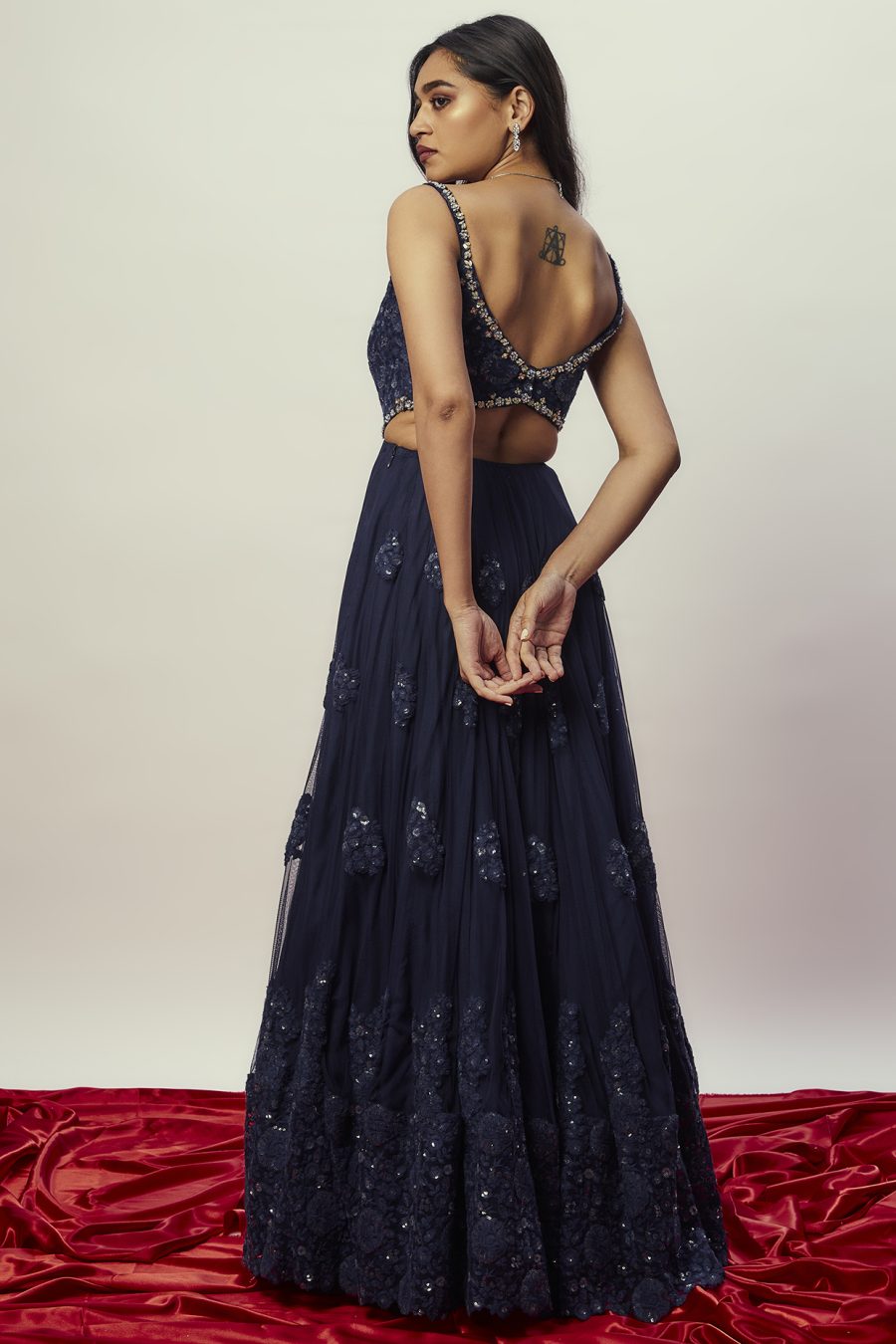 Midnight Blue Floral Anarkali Gown Black Thread Co 5