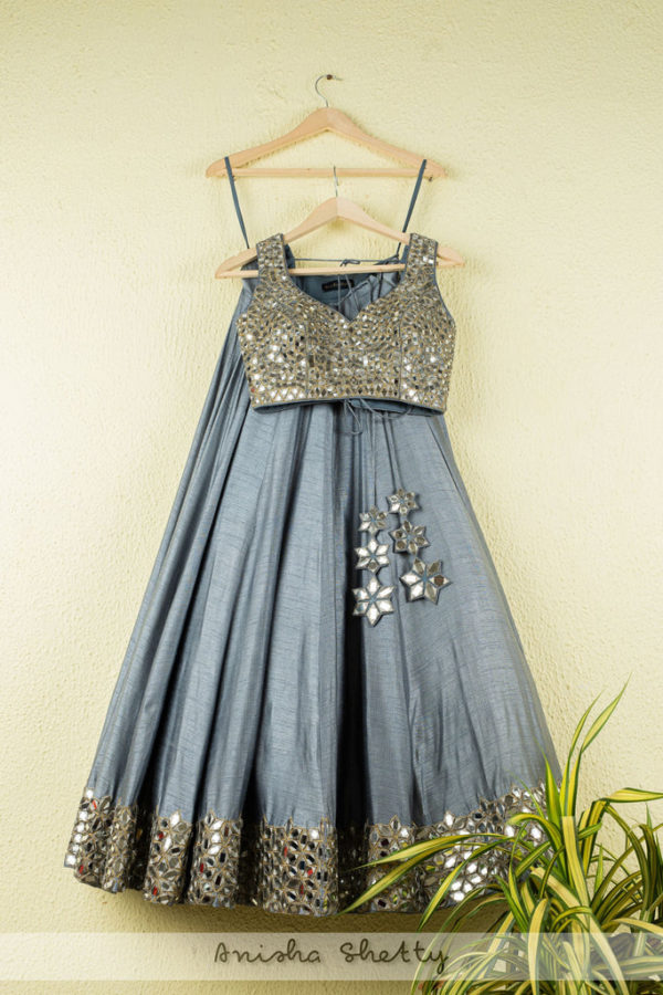 Sky Gray Mirror Work Lehenga Set Black Thread Co Sky Gray Mirror Work Lehenga Set Black Thread Co