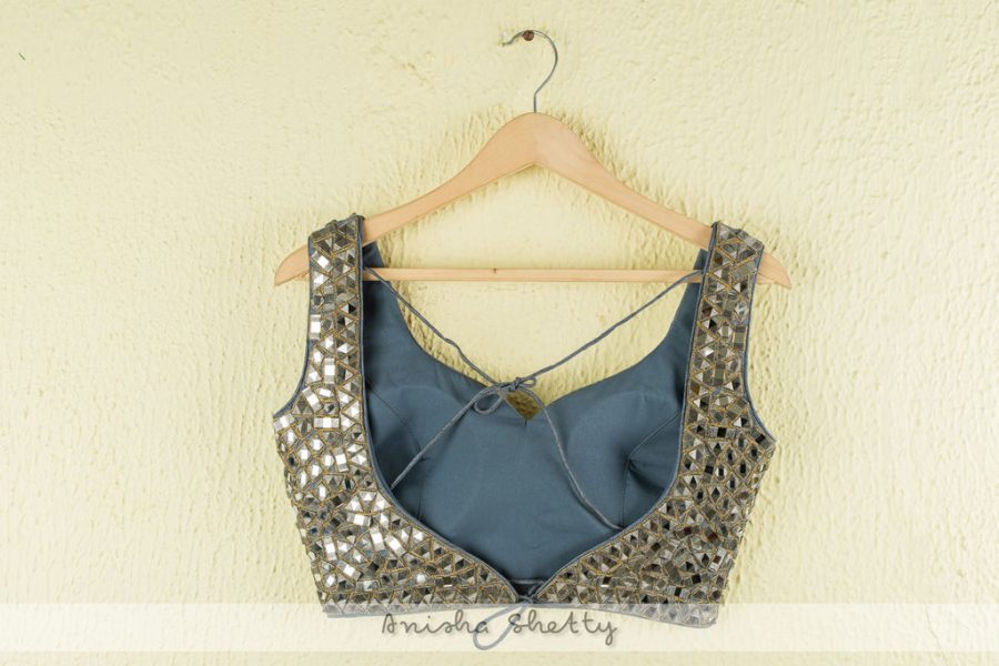 Sky Gray Mirror Work Lehenga Set Black Thread Co 5