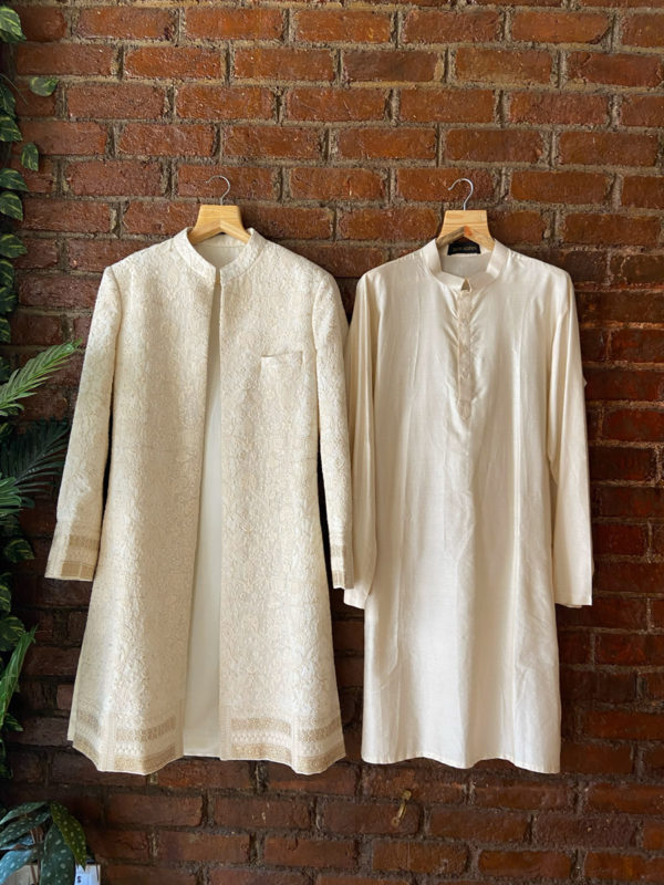 Ivory Thread Work Sherwani Jacket Set Black Thread Co Ivory Thread Work Sherwani Jacket Set Black Thread Co