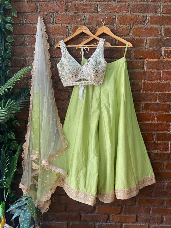 Lime Green and Ivory Palazzo Set Black Thread Co