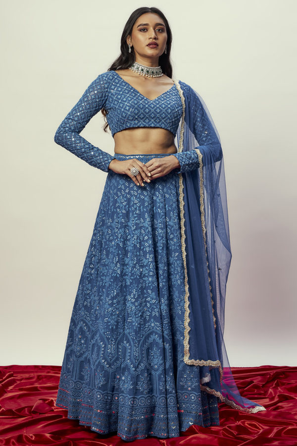 Alia Cobalt Blue Lehenga Black Thread Co