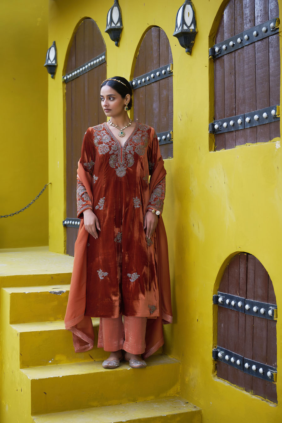 Short Velvet Kalidar with Salwar and Dupatta Black Thread Co 3
