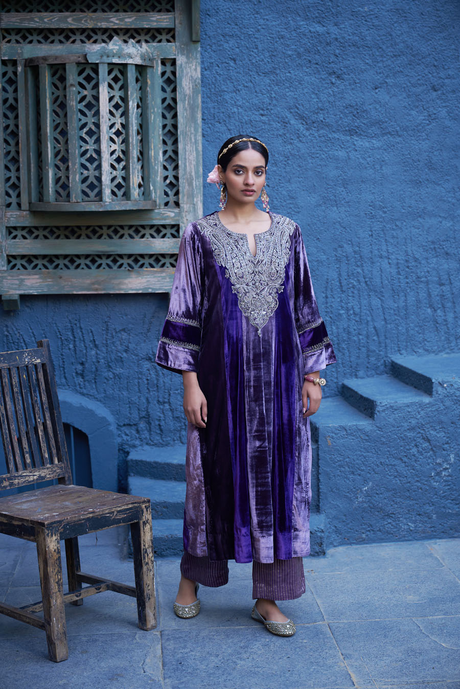 Short Velvet Kalidar with Salwar and Dupatta Black Thread Co 2