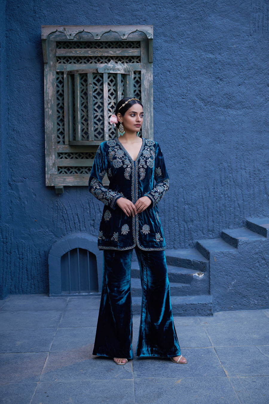 Velvet Embroidered Top and Pants Black Thread Co 3