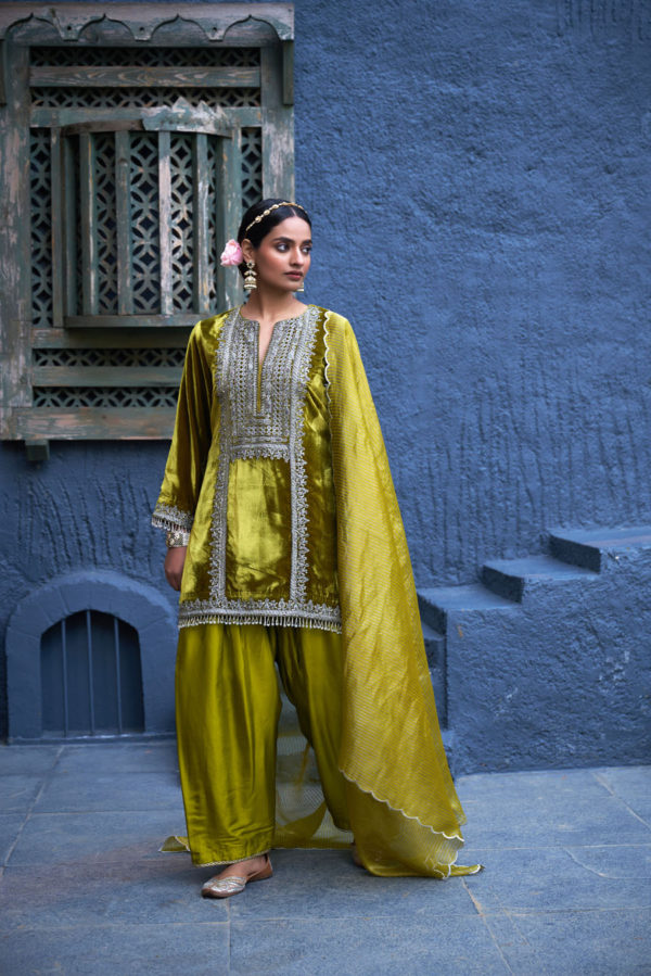 Short Velvet Kalidar with Salwar and Dupatta Black Thread Co