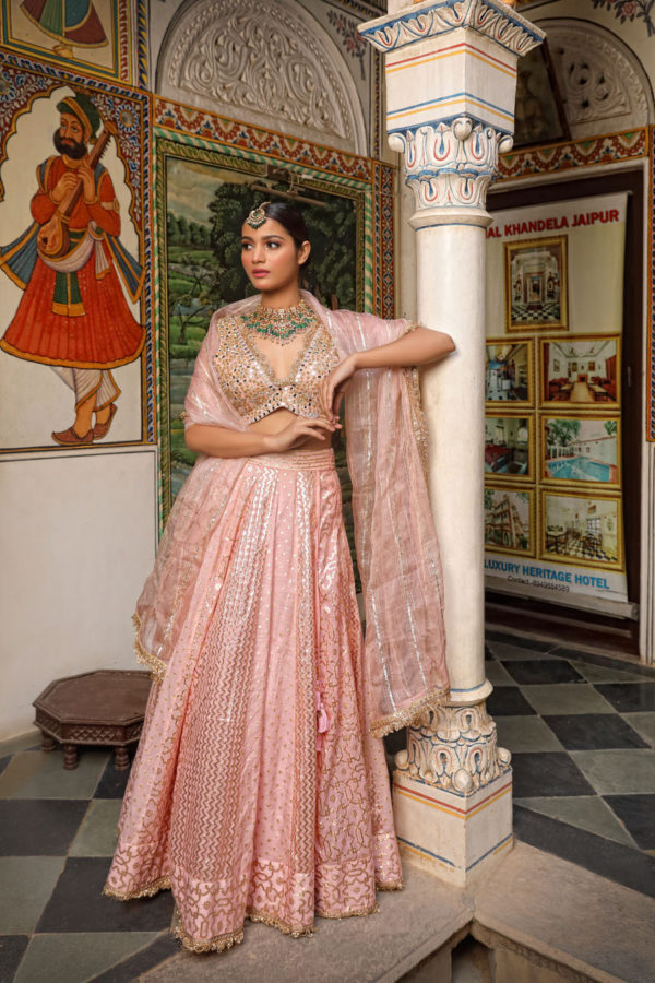 Banarasi Chanderi Lehenga Black Thread Co Banarasi Chanderi Lehenga Black Thread Co