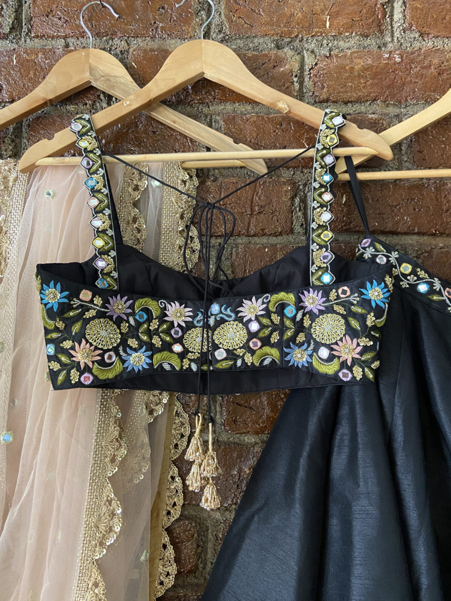 Black Lehenga Set with Thread and Mirror Work Black Thread Co 6