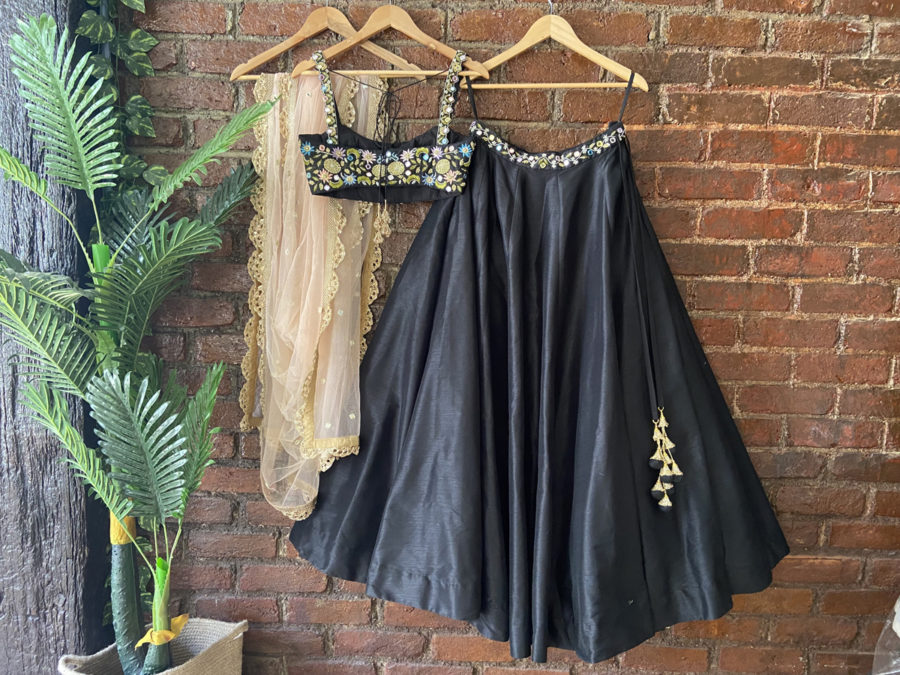 Black Lehenga Set with Thread and Mirror Work Black Thread Co 7