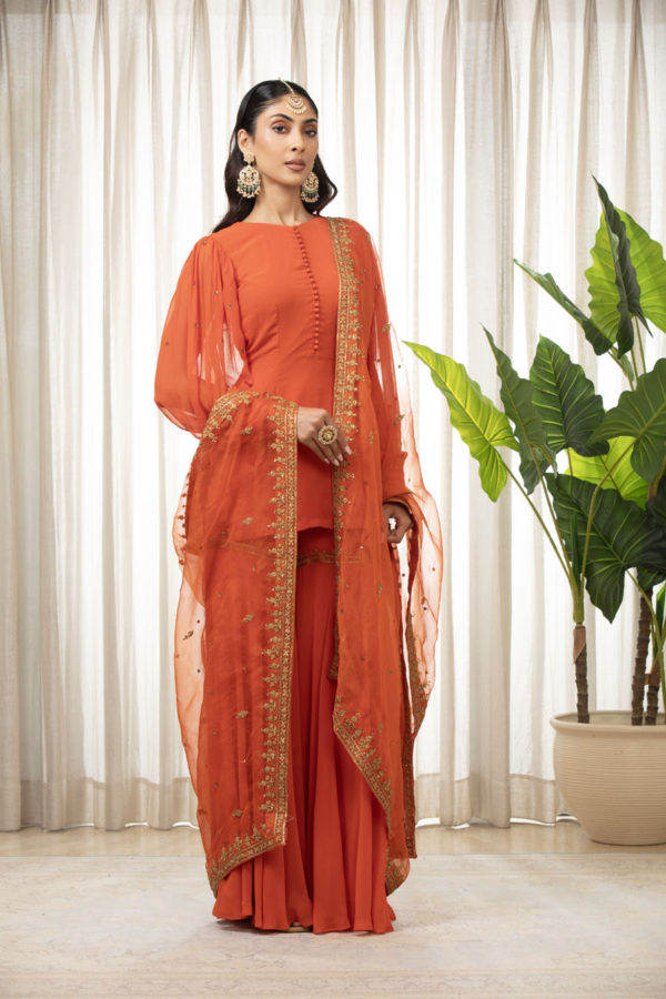 Rust Dilkash Kurta Set Black Thread Co Rust Dilkash Kurta Set Black Thread Co