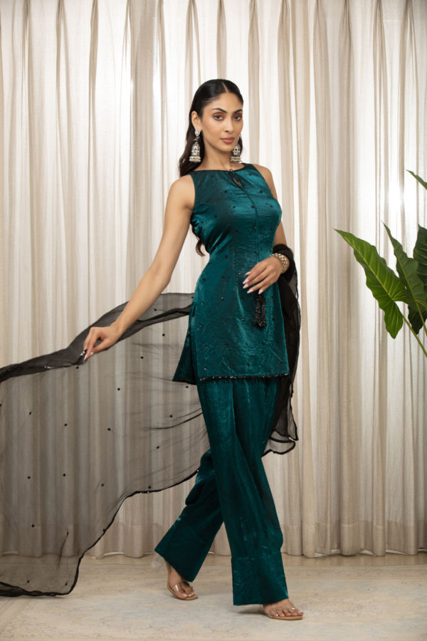 Teal Jasmine Kurta Set Black Thread Co Teal Jasmine Kurta Set Black Thread Co