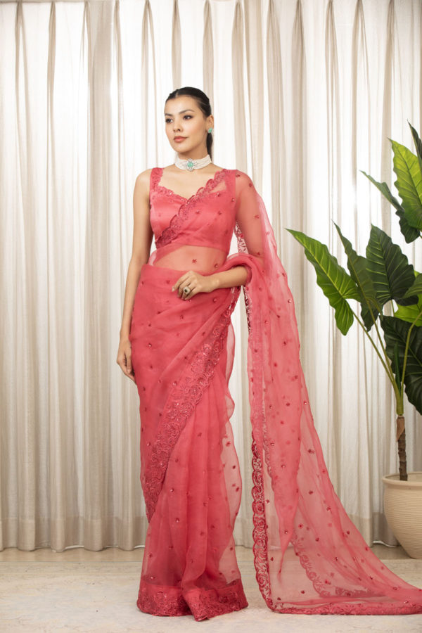 Pink Nyra Saree Set Black Thread Co Pink Nyra Saree Set Black Thread Co