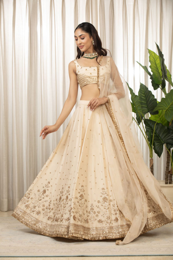 Cream Lehenga Set Black Thread Co