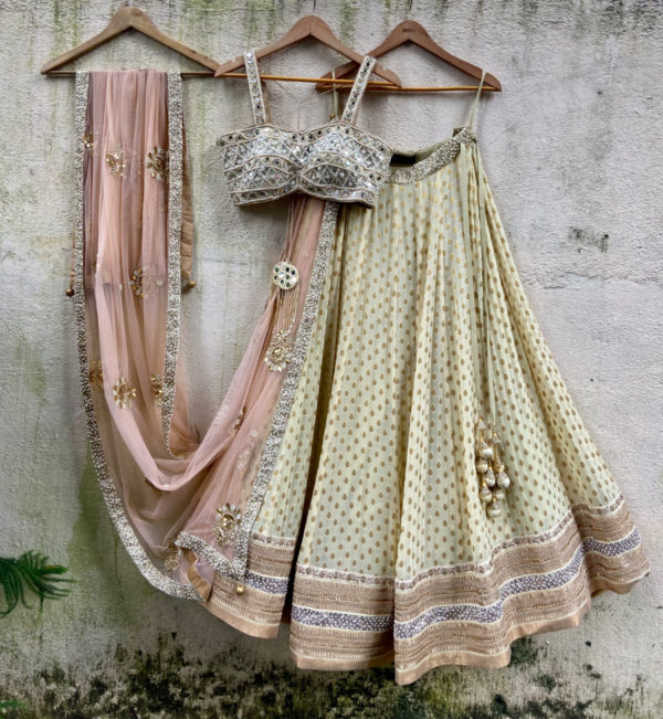 Pale Yellow And Nude Lehenga Set Black Thread Co Pale Yellow And Nude Lehenga Set Black Thread Co