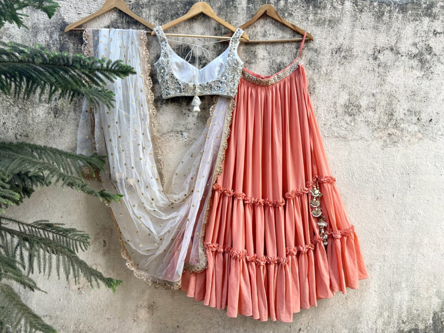 Peach and Ivory Ruffle Lehenga Set Black Thread Co 8