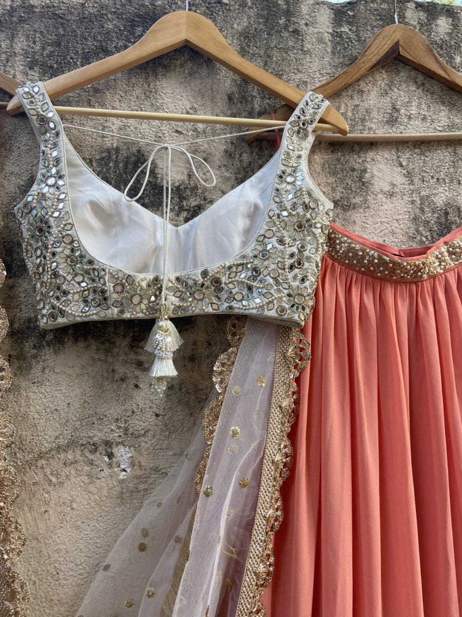 Peach and Ivory Ruffle Lehenga Set Black Thread Co 9