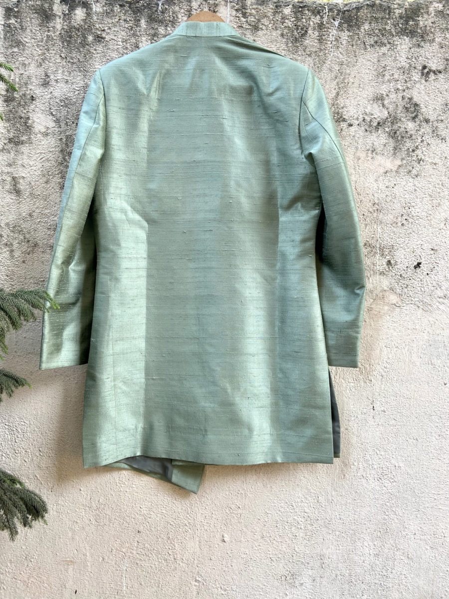 Sage Green Asymmetric Sherwani Black Thread Co 7