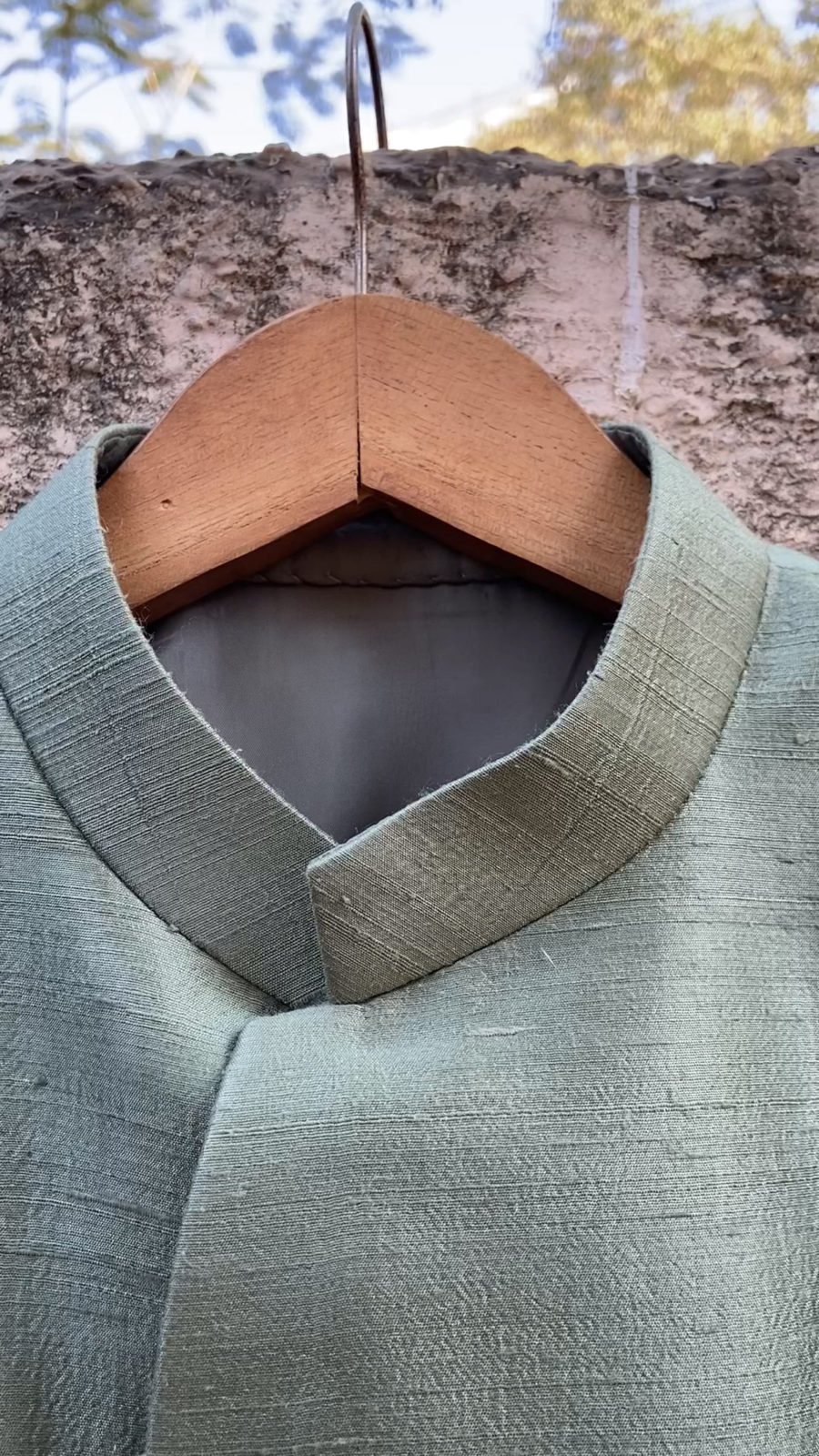 Sage Green Asymmetric Sherwani Black Thread Co 8