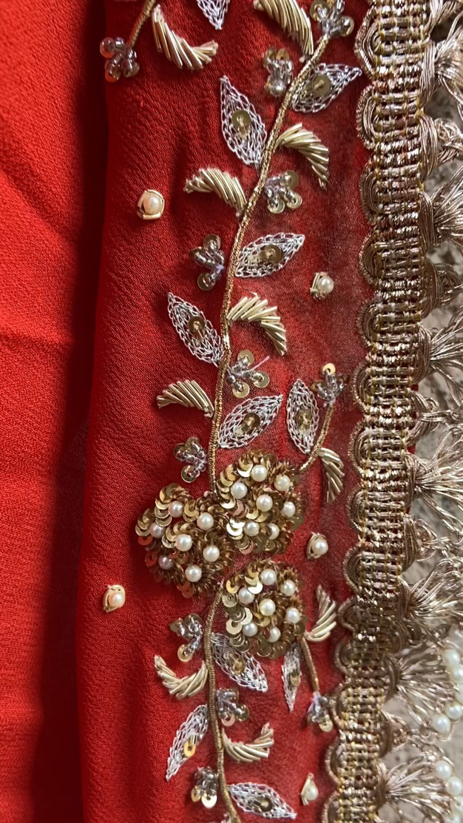 Rust Red Pre-Stitched Ruffle Saree Black Thread Co 5