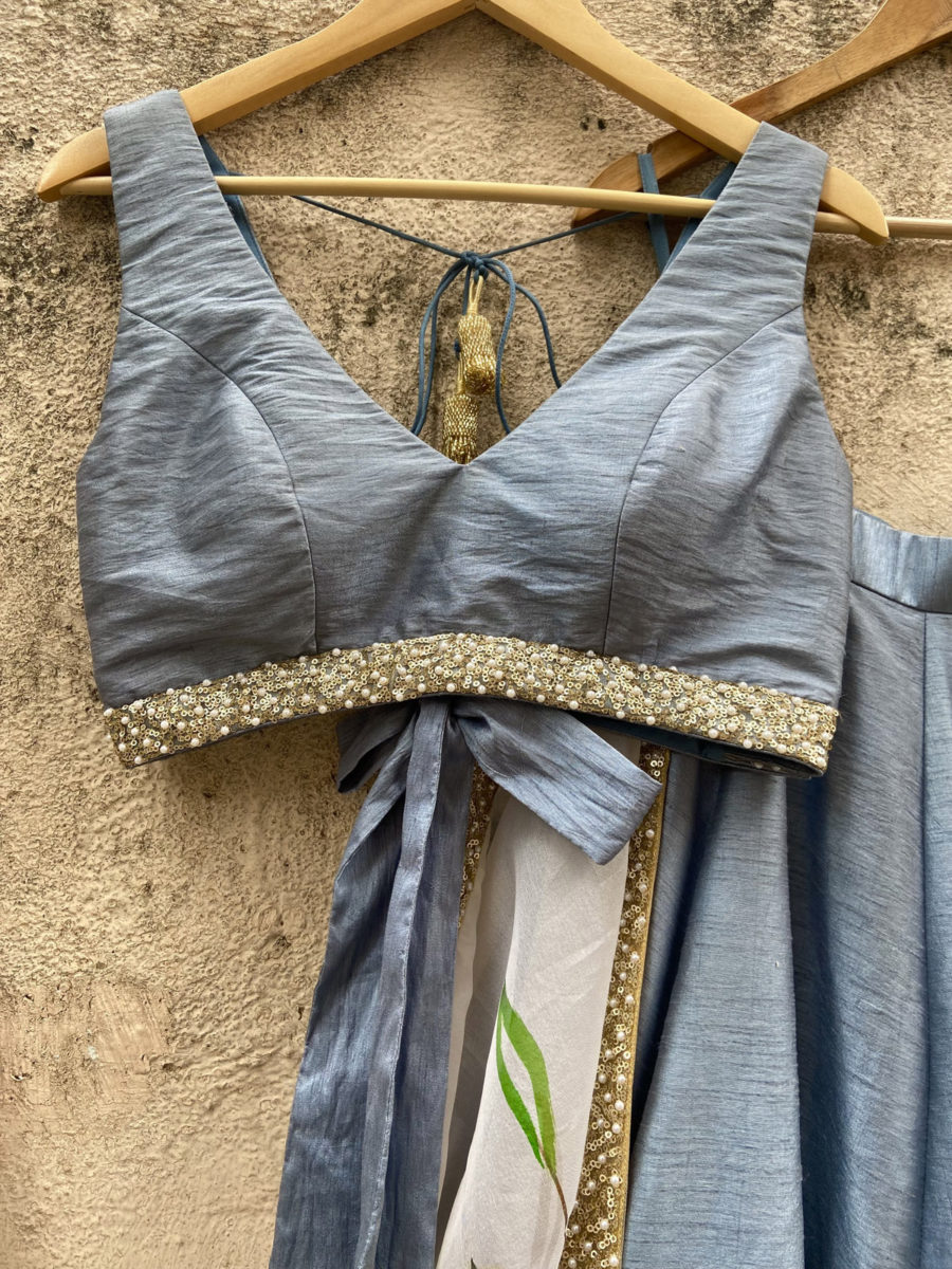 Grey Lehenga Set with Hand-Painted Dupatta Black Thread Co 5