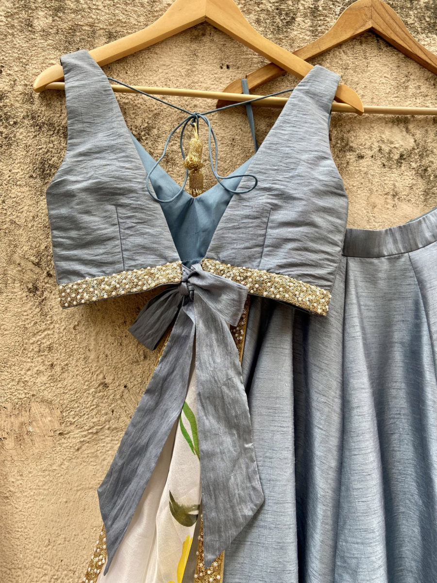Grey Lehenga Set with Hand-Painted Dupatta Black Thread Co 9