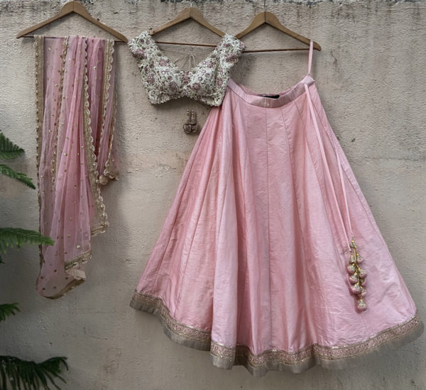 Pink Lehenga Set with Ivory Embroidered Blouse Black Thread Co Pink Lehenga Set with Ivory Embroidered Blouse Black Thread Co