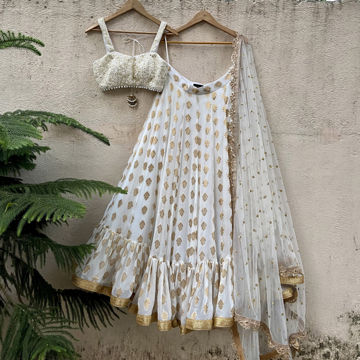 Off-White Raw Silk Lehenga Set with Colorful Blouse Black Thread Co 3