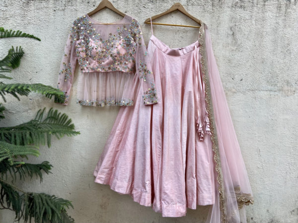 Baby Pink Peplum Lehenga Set Black Thread Co Baby Pink Peplum Lehenga Set Black Thread Co
