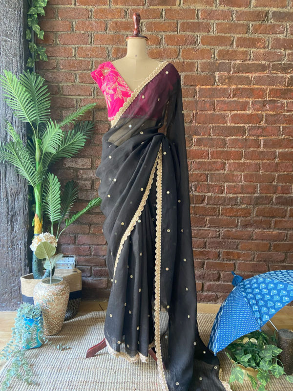 Black Organza Embroidered Saree Black Thread Co Black Organza Embroidered Saree Black Thread Co