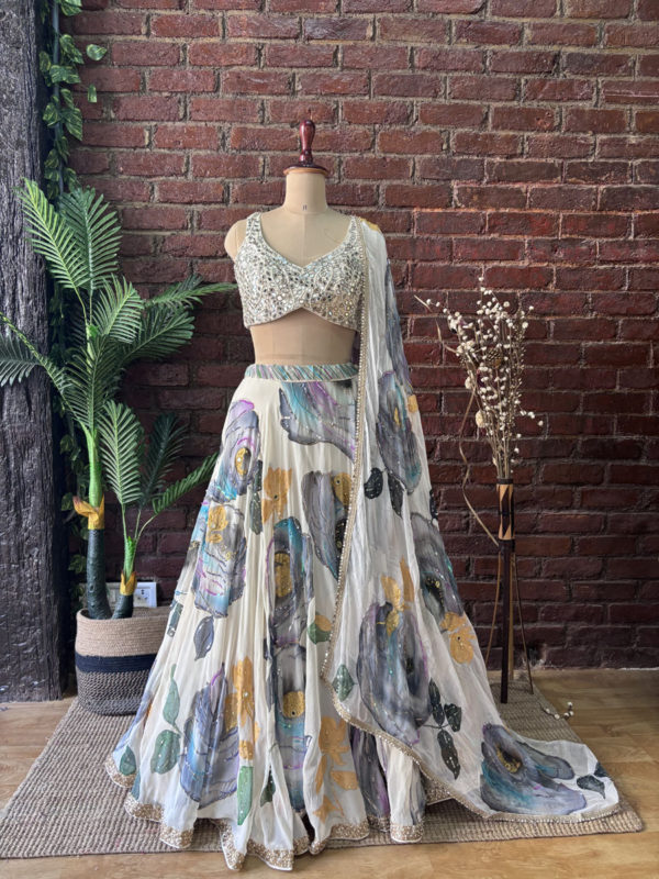 Offwhite Mirror Work Lehenga Set Black Thread Co